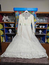 1960's Vintage MCM Ivory Wedding dress with Daisy detailing, pastel green waist band and a train