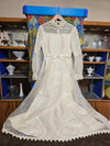 1973 Vintage Ivory laced Daisy themed wedding dress with waterfall train