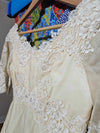 1960's Vintage gold tone lace wedding dress with pearl accents