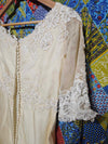 1960's Vintage gold tone lace wedding dress with pearl accents