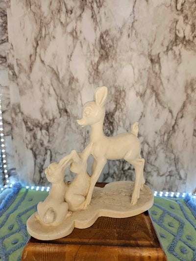 1970's Vintage MCM Amilcare Santini marble statue of a fawn and two rabbits with Disney likeness