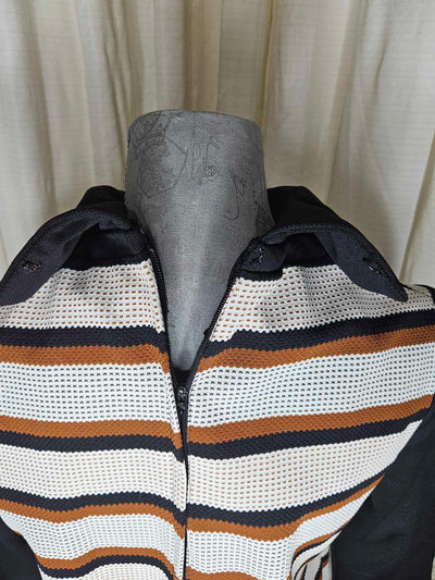 1960's Vintage MCM High collared long sleeve pleated black and white dress shirt.