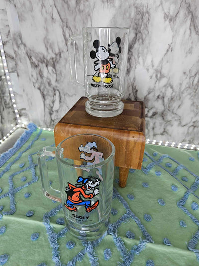 Modern Mickey Mouse and Goofy Tall Glass Mug with Handle Root Beer Float Disney set of two