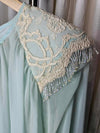 1980's Vintage Sea foam Green Chiffon Lace and beaded Prom dress