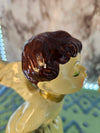 1973 Vintage MCM Kissing Angels pair red haired girl pony tail, brown haired boy music box plays Silent Night Berman and Anderson Inc.Exclusive KN Japan