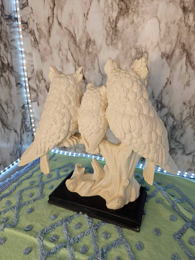 Vintage MCM Amilcare Santini Marble three owl statue signed by artist.