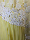 1960's Vintage MCM Yellow and white Daisy Chiffon Prom dress