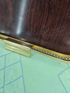 1970's Vintage MCM Wood grained Formica large serving tray decorative copper trim and handles