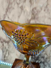 1970's Vintage MCM Indiana glass amber marigold harvest grape carnival pedestal bowl