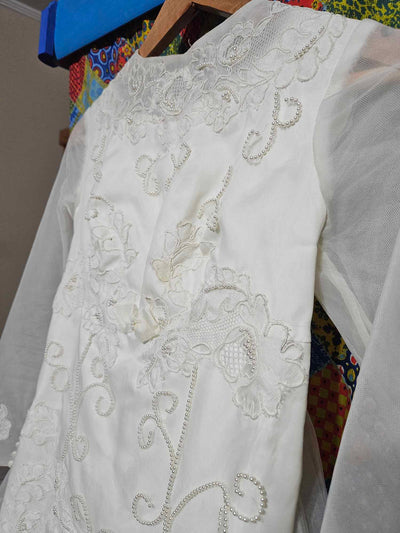 1960's Vintage white lace beaded wedding gown with train