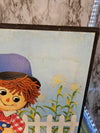 1970s Vintage MCM Raggedy Ann & Andy Garden themed mounted Prints by Lyn Stapco NY set of two