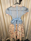 1960's Vintage MCM Pre-Teen Blue and pink Sheer Nylon Chiffon Party dress with Circus elephants