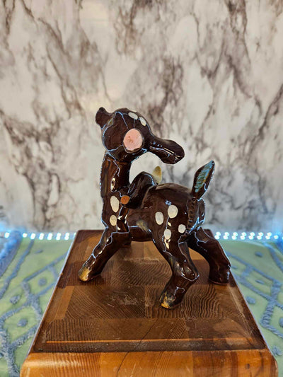 1950's Vintage MCM Deer fawn ceramic Figurine brown white gold Japan Kitschy Christmas Reindeer