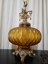 1960's Vintage MCM Amber UFO Saucer Glass Globe Table Lamp