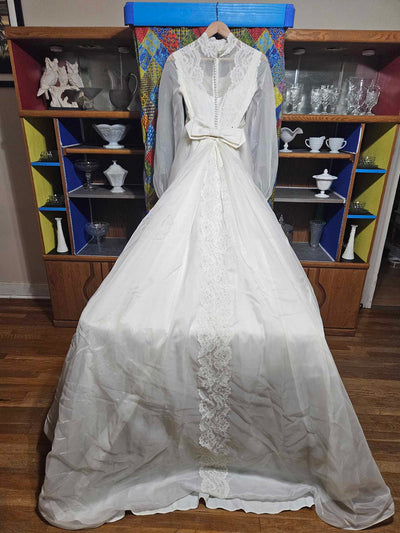 1960's Vintage white wedding gown with amazing detachable waterfall train