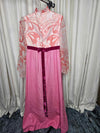 1970's Vintage MCM Chiffon and Polyester Pink and white Prom dress with bow