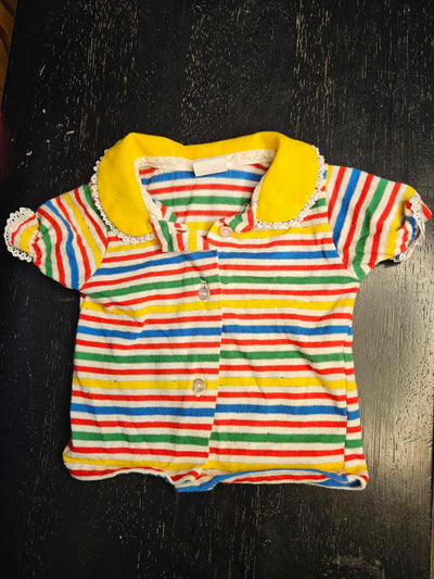 1970's Vintage MCM yellow baby jumper with matching striped collared shirt