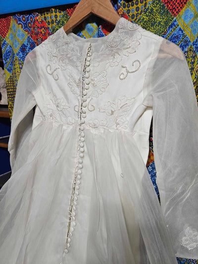 1960's Vintage white lace beaded wedding gown with train