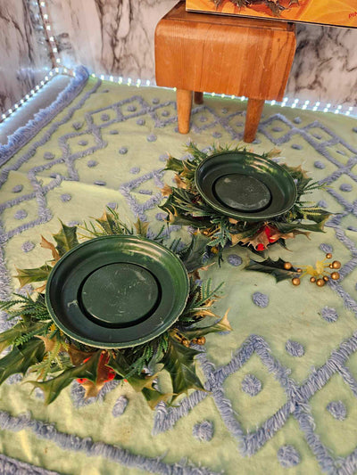 1950's Vintage MCM Hospitality Candle set pair candle holders Pine, Gold, Red birds Penn Waxs works