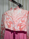 1970's Vintage MCM Chiffon and Polyester Pink and white Prom dress with bow