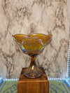 1970's Vintage MCM Indiana glass amber marigold harvest grape carnival pedestal bowl
