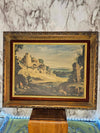 Vintage MCM wooden framed velvet trimmed lithograph Renaissance painter Giotto Di Bondone painting Italy