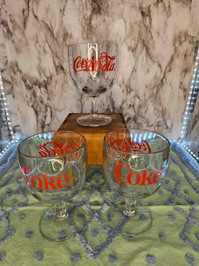 1970's Vintage MCM Coca Cola Ice Cream Soda Float Goblets with Thumbprints Set of 3