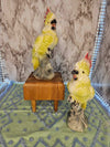 1950's Vintage MCM William Maddux of California Yellow Cockatoo Figurine Parrot Bird set of 2