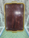 1970's Vintage MCM Wood grained Formica large serving tray decorative copper trim and handles