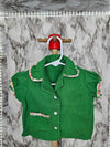 1970's Vintage MCM green infant shirt polyester with flowered trim