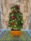 1960's Vintage MCM plastic tabletop Christmas tree holly berries evergreen pink ornaments.