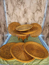 Vintage MCM Wicker Rattan Bamboo Woven Paper Plate Holders Camping Picnic set of 8 made in Hong Kong