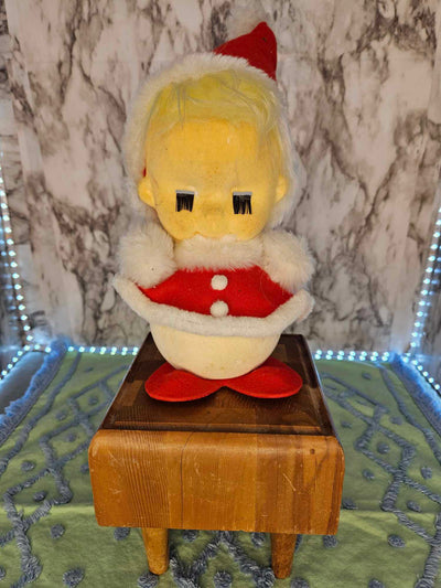 1950's Vintage MCM Foam Ball Flocked Felt Mrs. Santa Claus Roly Poly Figure Made in Japan