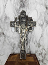 Vintage Pewter Silver plated wall hanging of Jesus on the cross Religious Catholic