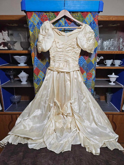 1980's Vintage gold toned satin wedding gown