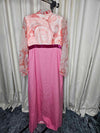 1970's Vintage MCM Chiffon and Polyester Pink and white Prom dress with bow